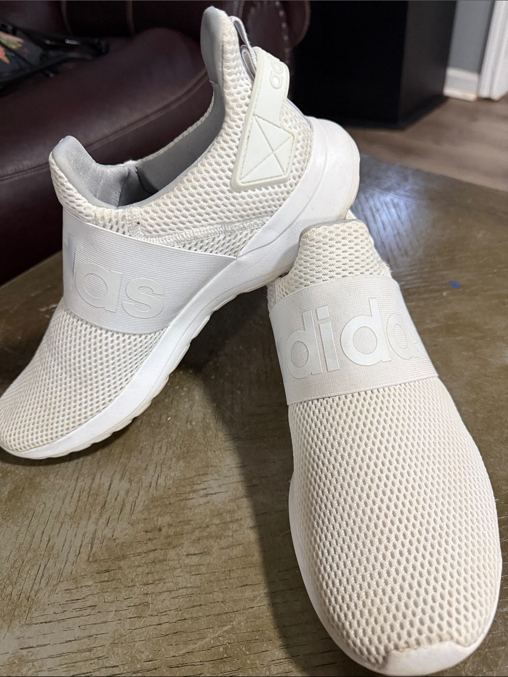 adidas Cream Slip-On Mesh Athletic Sneakers